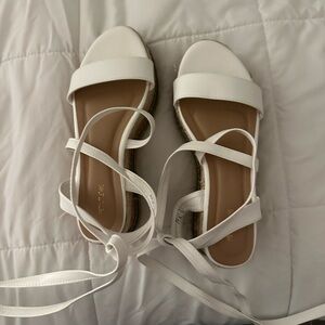 Wrap around ankles white sandals